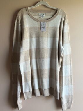 J. Crew Beige and Cream Check Crewneck Sweater
